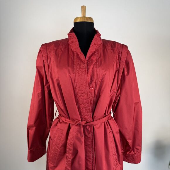 Vintage 80s Full Length Red Nylon Raincoat | Removable Quilted Liner, J Gallery - Picture 4 of 11